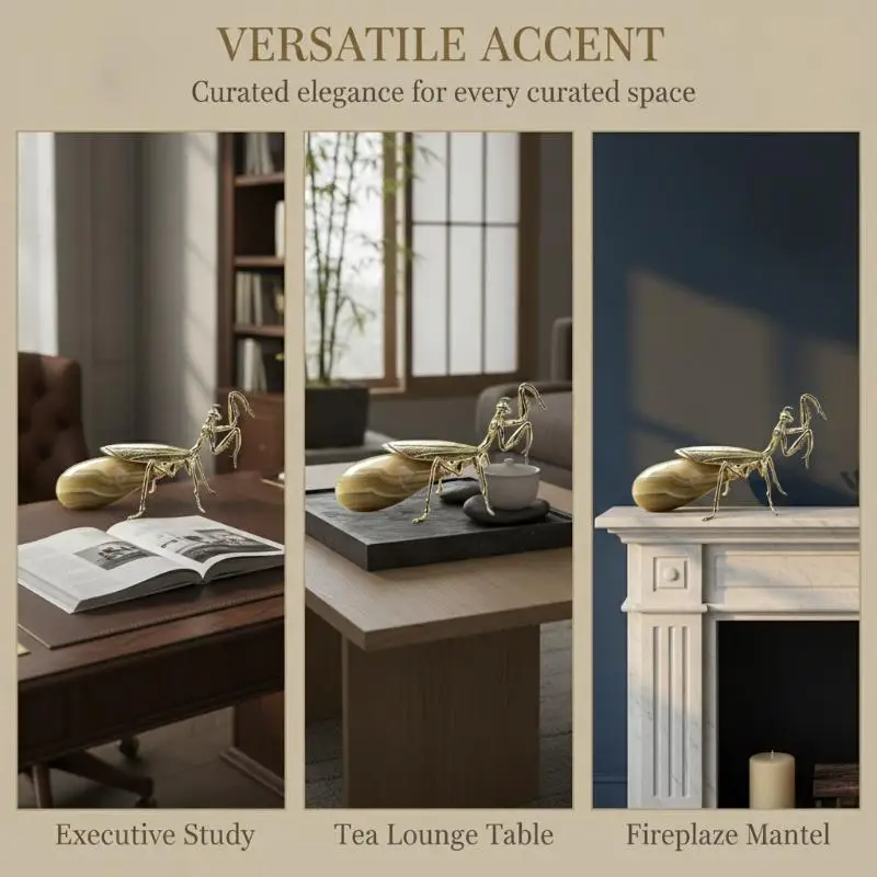 Traditional Chinese Golden Mantis Tea Pet Metal Ornament 1Pcs Collectible Decor for Desktop Study Tea Table Home
