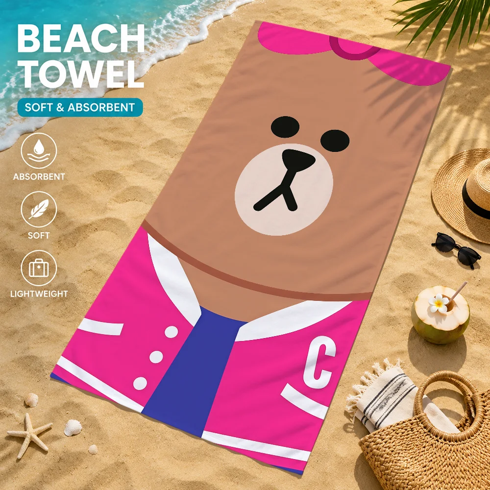 bear fun face art l-Line f-Friends brown c-cony Sally Beach Towels Soft Quick Dry Pool bathing Towel Travel Gym Spa sport Gift