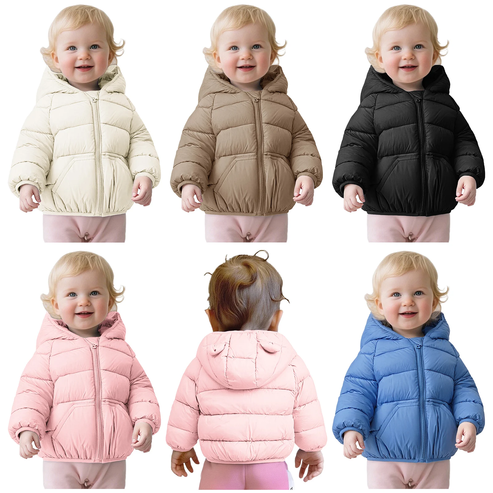 طفل رضيع الشتاء معطف مقنع دافئ مبطن سترة منتفخة لطيف الدب خفيفة الوزن أسفل ملابس خارجية سحاب أكمام طويلة سترة واقية #4