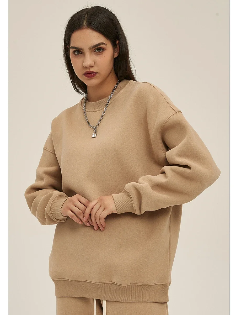 Sumuyoo Thickened Oversize Couples Pullovers Suits Women Solid Top Pants Warm Fashion Sports Jacket Round Neck Hoodie Sets