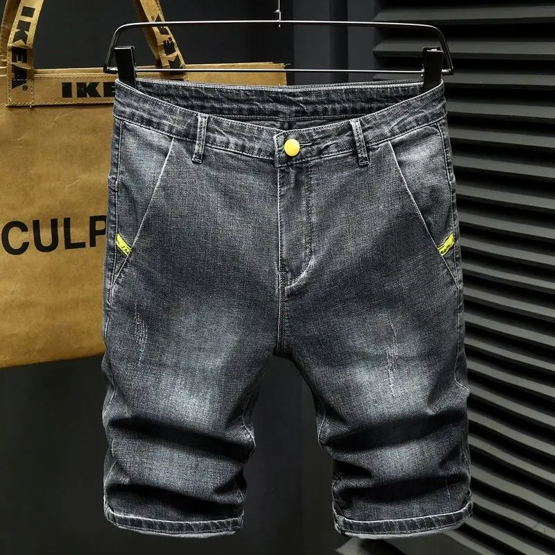 Summer Thin Denim Shorts Men's Elastic Youth Trend Casual Versatile Short Medium Half Pants Half Summer Youth Jorts for Man