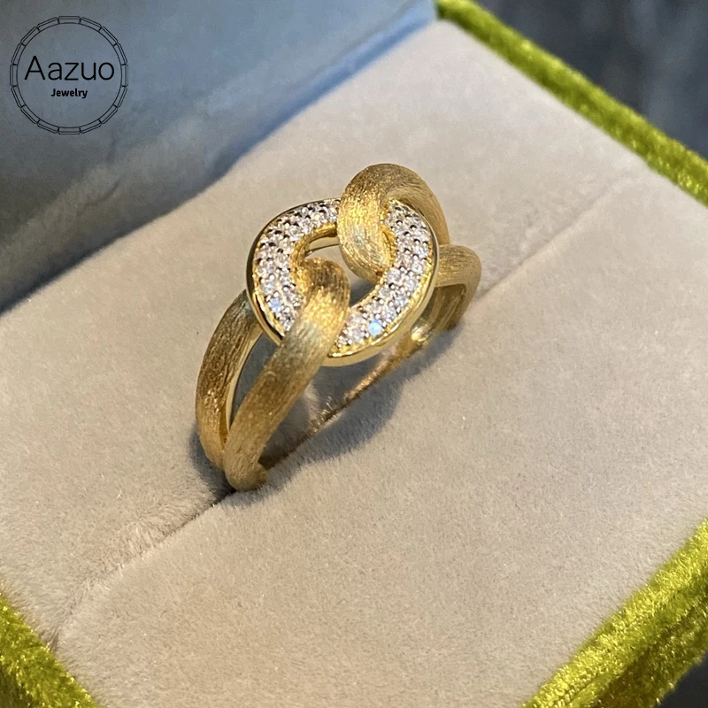 

Aazuo 18-каратное желтое золото с настоящими бриллиантами, комплект ювелирных изделий, винтажное кольцо, серьги, роскошный подарок для женщин, помолвка, вечеринка