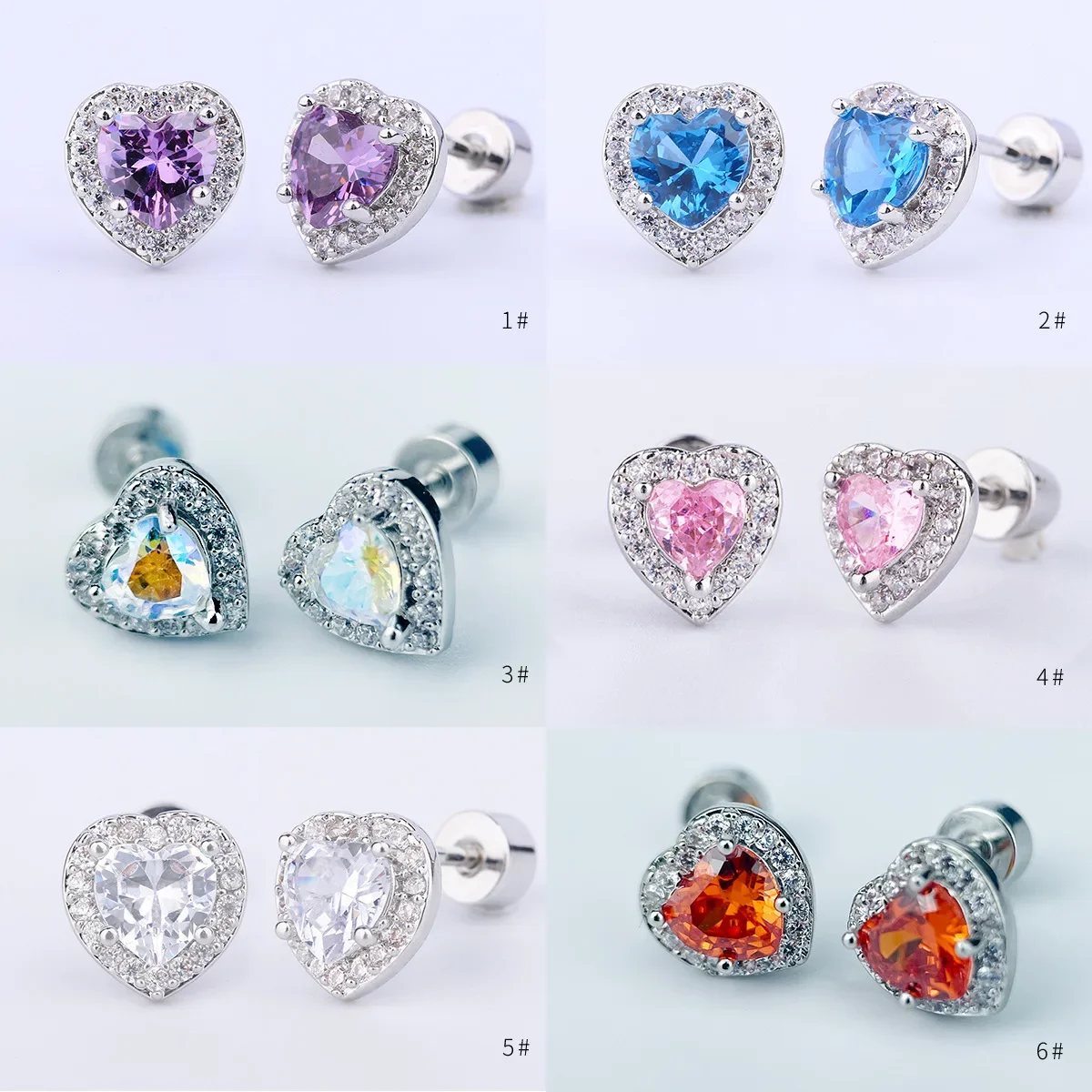 316L Titanium Steel Copper Zircon Heart Stud Earrings Classic Crystal Cubic Zirconium Love Earrings For WOmen Girls Jewelry