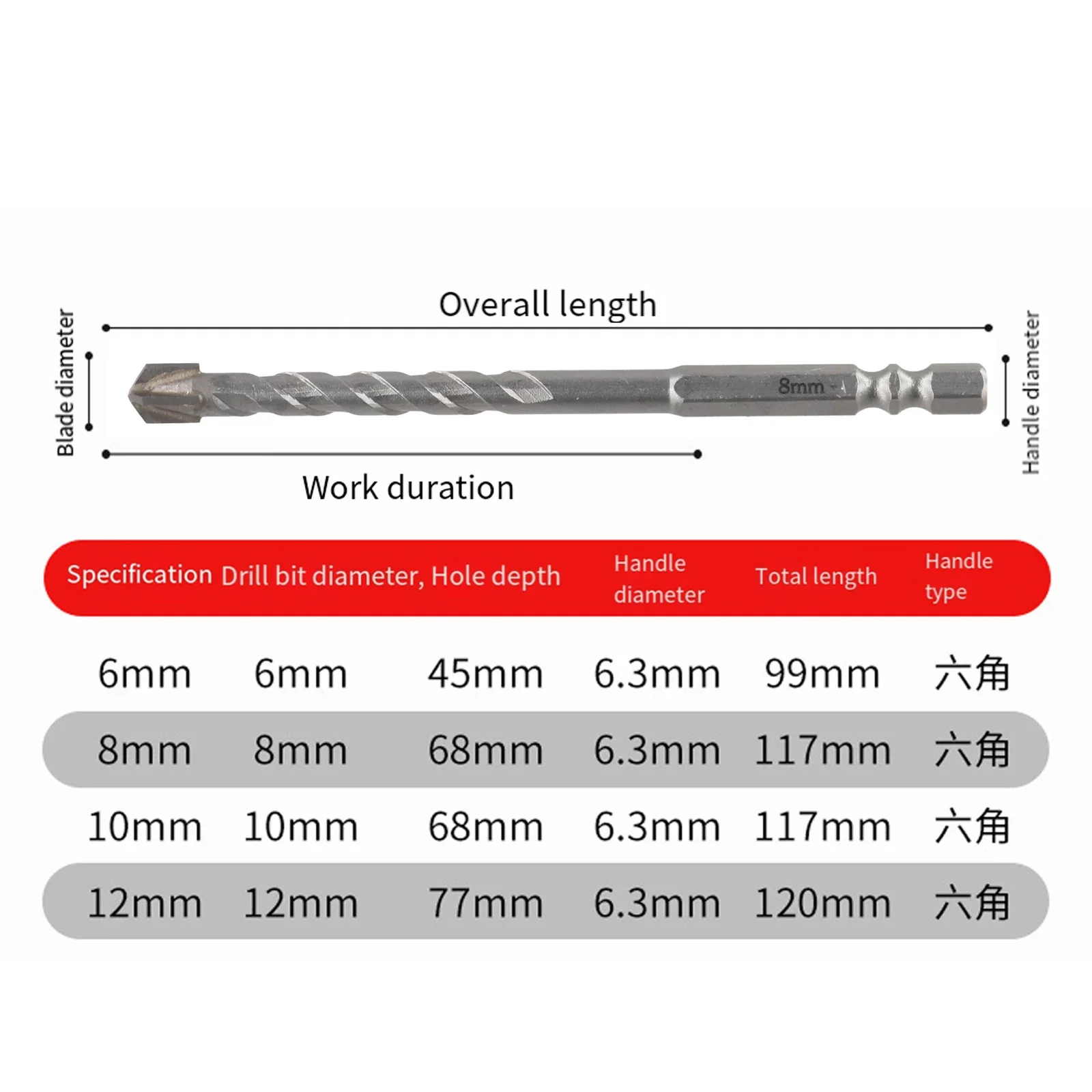 1pcs 6/8/10/12mm Drill Bit For-edges Cross Concrete Tile Cement Wall Drilling Special Drilling Power Tools Accessories