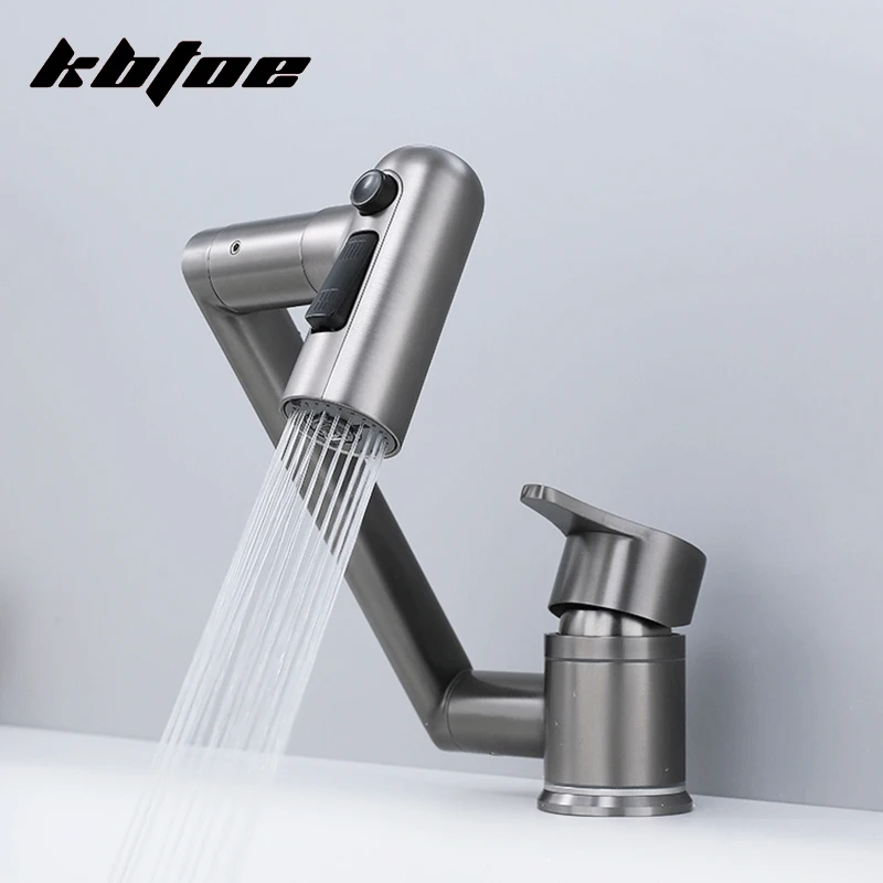 

Modern Bathroom Basin Faucet Rotatable Foldable 3 Outlet Modes Cold/Hot Water Sink Tap Deck Mounted Mixer Tap Stainless Steel