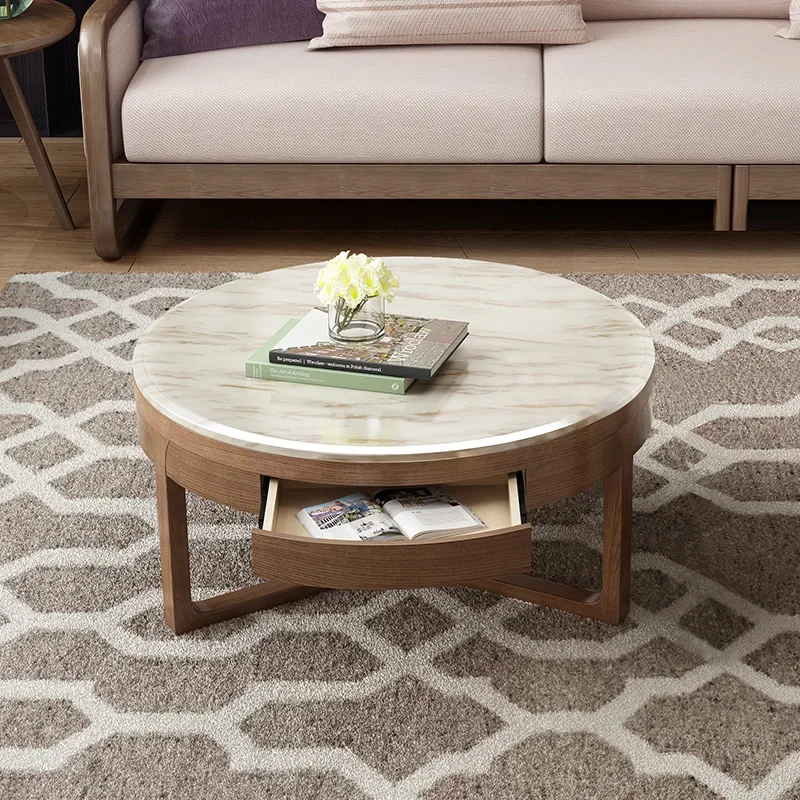 

Firestone round Coffee Table Combination Solid Wood Simplicity round Marble Tea Table