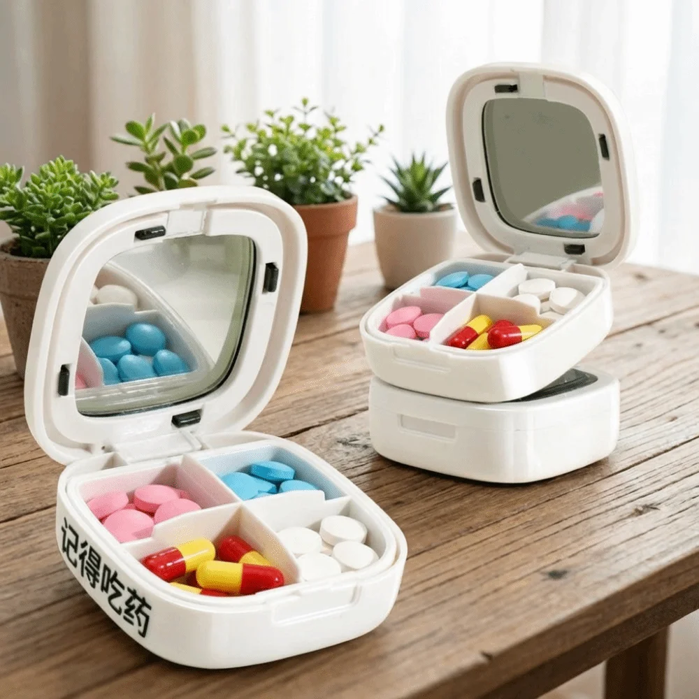 

Practical Plastic 4 Grids Medicine Box Sealed Waterproof Pill Box Moisture-proof Mini Pill Case Travel