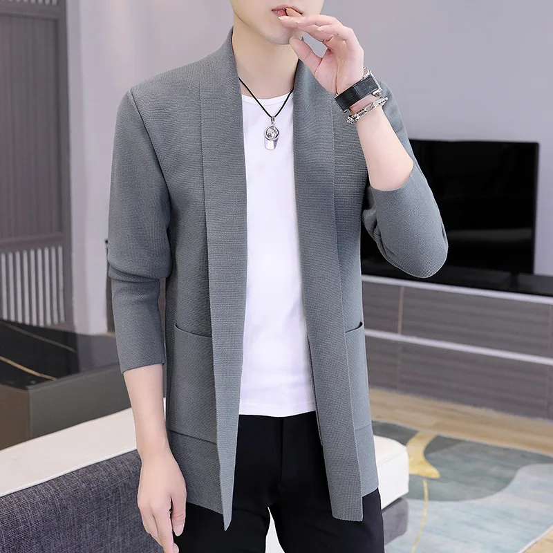 Men Trench Coat Cardigan Sweater Men Spring Autumn