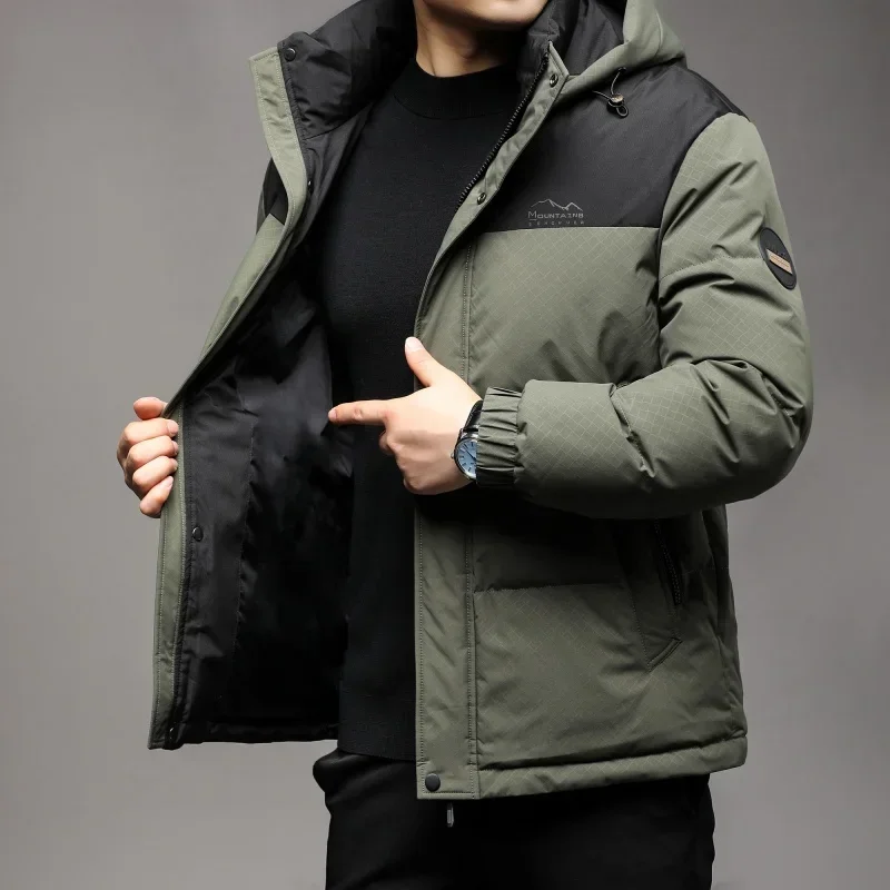 COZOK Men's Down Jacket 2024 Winter New Arrival Contrast Color Detachable Hood Duck Down Thick Warm Jacket Casual Coat Clothing