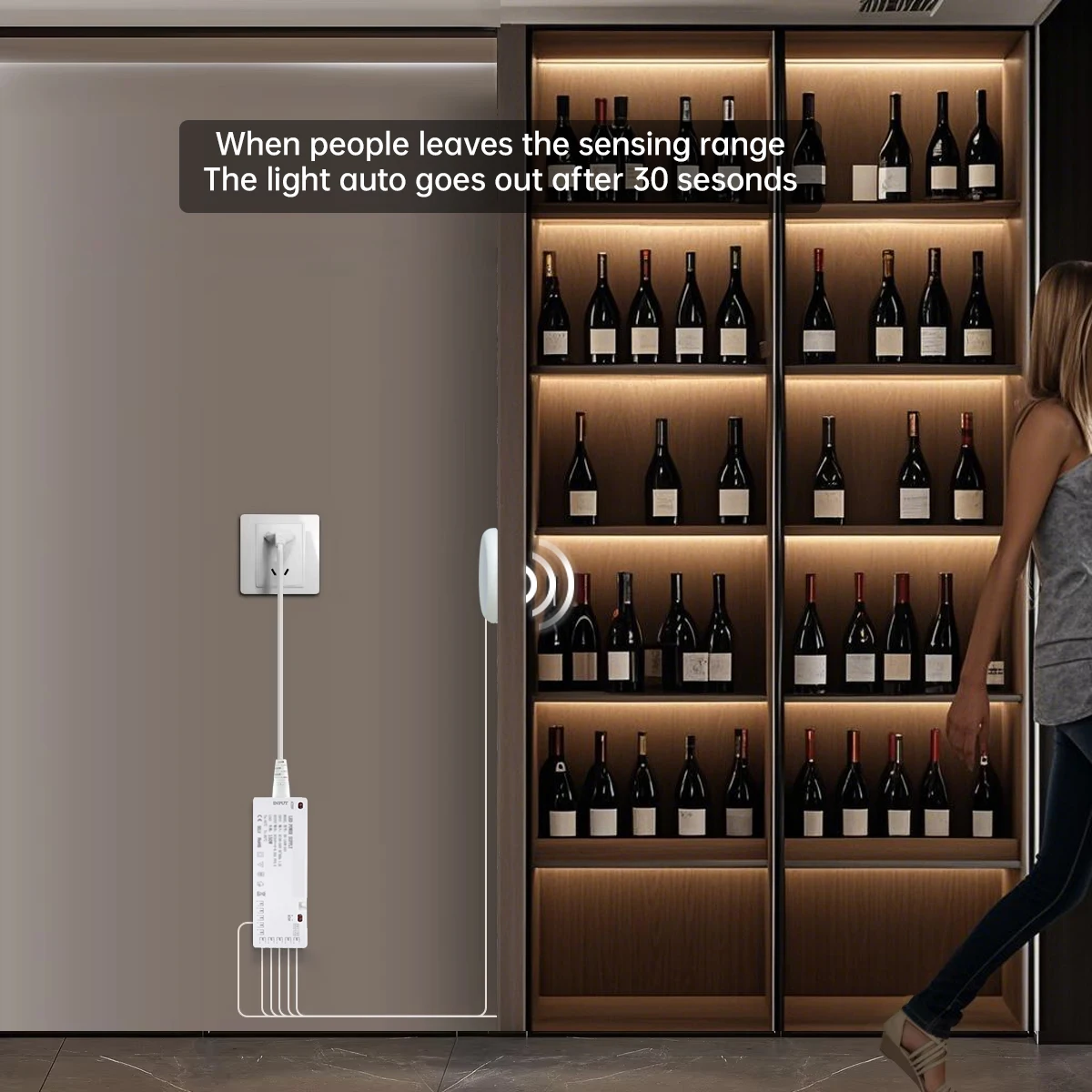 Under Cabinet COB LED Strip Light 24V Led Wardrobe Lamp Tape 320LEDs/m with Penetrable Wood PIR Motion Sensor Indoor Lighting