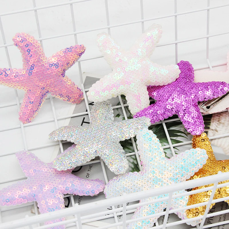 Starfish Hair Clips Pink Sequins Hair Pins Sea Star Alligator Hair Clips Barrettes Glitter Sea Shell Beach Hair Accessories