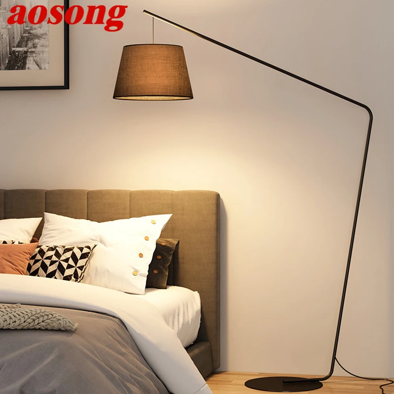 

AOSONG Nordic Black Fishing Floor Lamp Modern Family Living Room Beside The Sofa Creative LED Decorative Standing Light