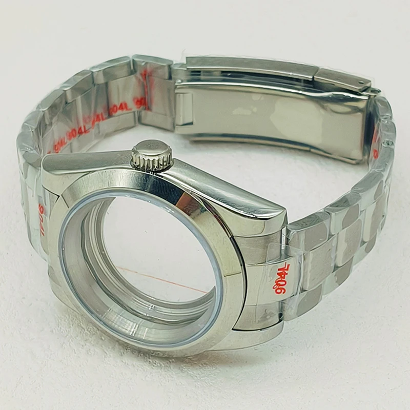 NH35 Case 36/39mm DJ Watch Case Sapphire Glass Transparent Back Cover With Steel Strap Fits NH35 NH36 4R 7S26 Movement Modified