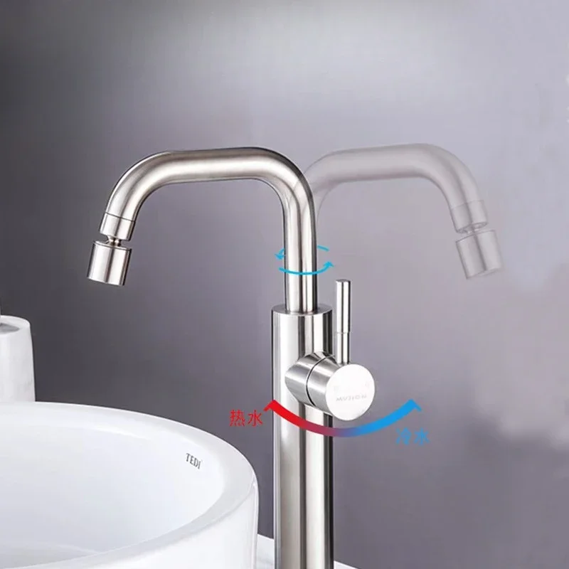 Kitchen Basin Faucet 360 Rotation Stainless Steel Material Single Handle Mixer Water Cold and Hot Ceramic Suitable For Hotel