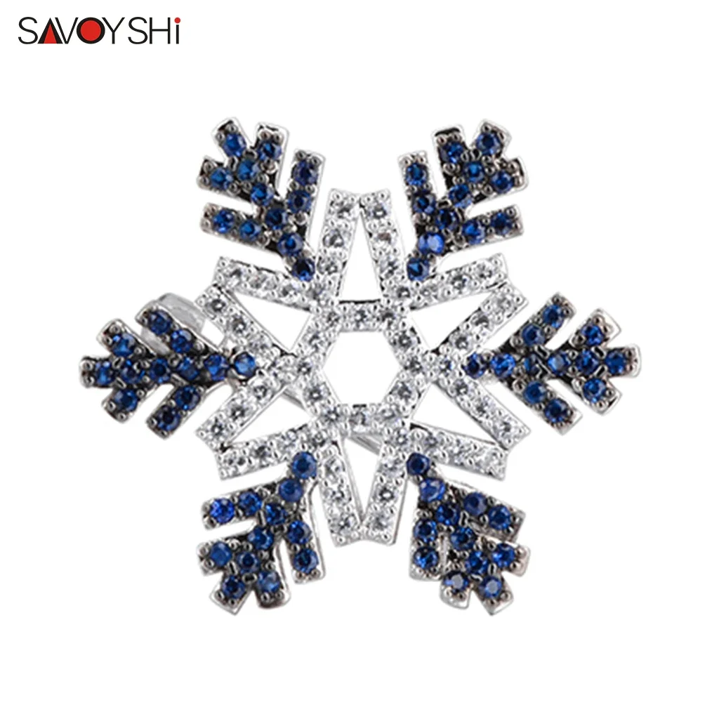 

SAVOYSHI Luxury Snowflake Brooches For Mens Women Gift Blue Rhinestone Zircon Badge Pin Suit Coat Dress Sweater Accessories