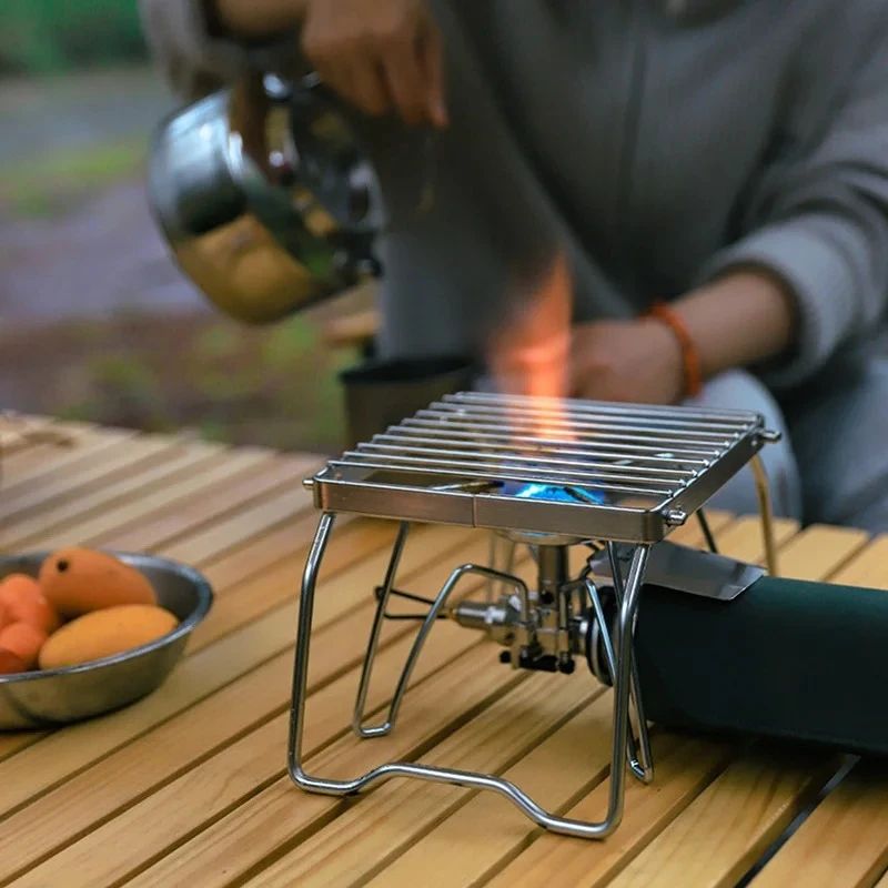 Outdoor Stainless Steel Stove Holder Baking Pan Camping Portable Folding Mini Barbecue Rack Pot Holder Baking Tray BBQ gadgets