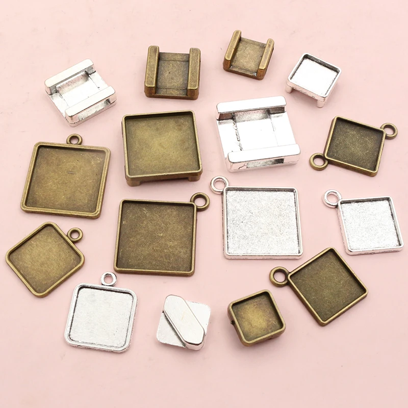 

10pcs 10-20mm Inner Size Square Pendant Cabochons Blank Base Settings Tray DIY Jewelry Making Accessories for Necklace Bracelet