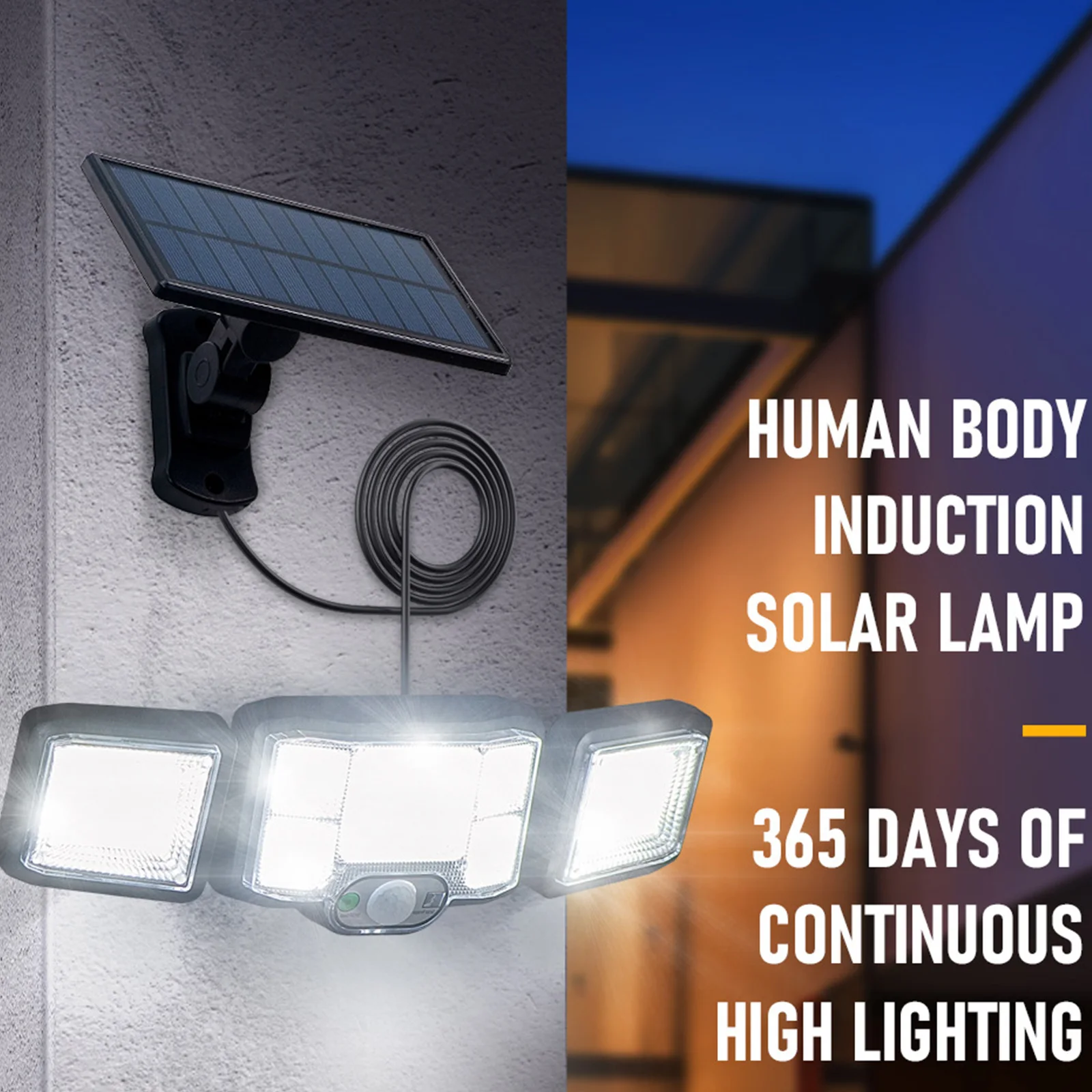 Outdoor Waterproof Solar Light 3 Heads with Motion Sensor 3 Working Modes LED Wall Lamps Yard Garden Solar Charging LED Lights