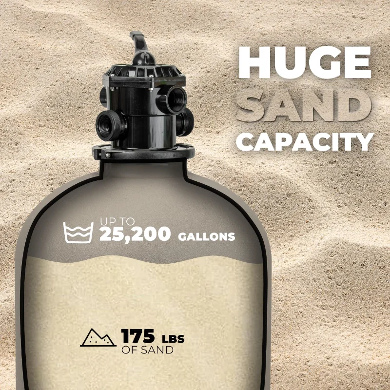 XtremepowerUS 19-дюймовая система песочного фильтра надземного бассейна, 7-ходовой многопортовый клапан, фильтр для бассейна до 24 000 галлонов