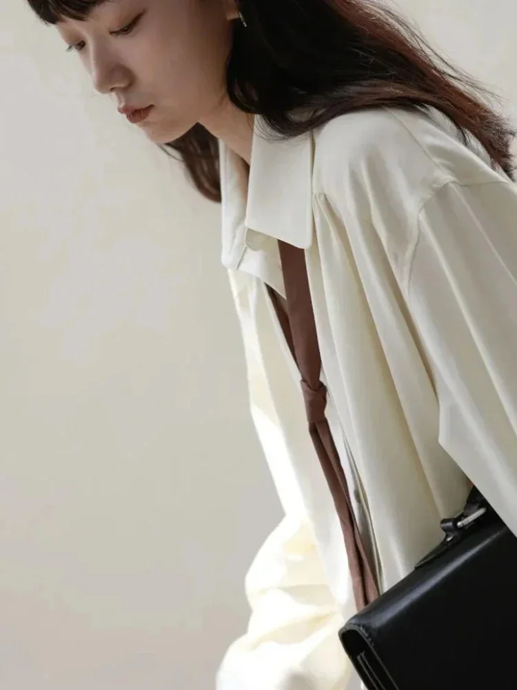 Camisa minimalista de manga larga con botones para mujer, camisas de corbata sólidas de estilo coreano, blusa, ropa suelta, Tops de primavera