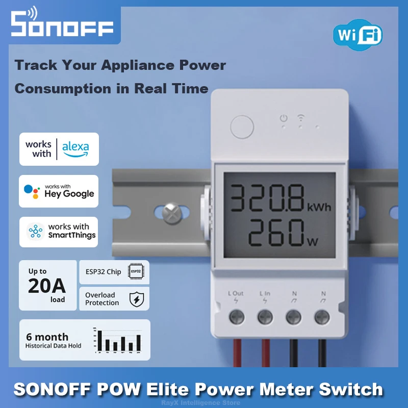 SONOFF POW Elite 16A/20A Power Meter Smart Switch Overload Protection Real Timer Smart Home Work with eWeLink Alexa Google Home