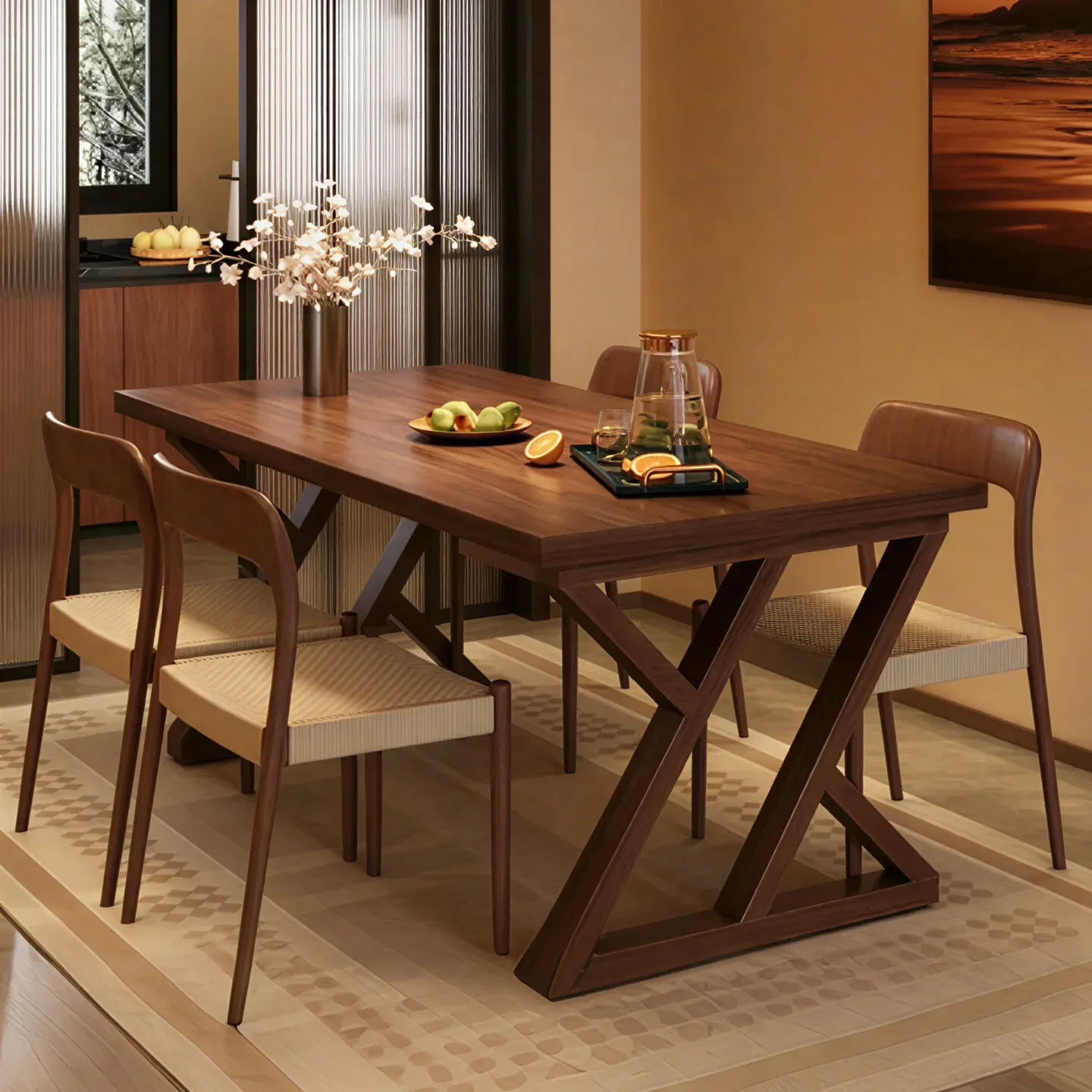 DSA solid wood dining table rectangular medieval style home dining table restaurant walnut long table living room new large