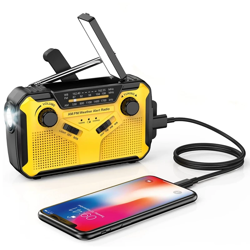 Hand Crank Solar Radio, AM/FM Weather Radio With LED Flashlight, USB Phone Charger,SOS Alarm,Use For Emergency, Outdoor