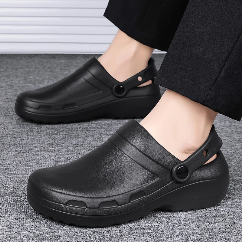 STRONGSHEN Men Chef Shoes Waterproof Kitchen Shoes Men Injection EVA Work Shoes Nurse Shoes Non-slip Outsole Garden Clogs Sandal