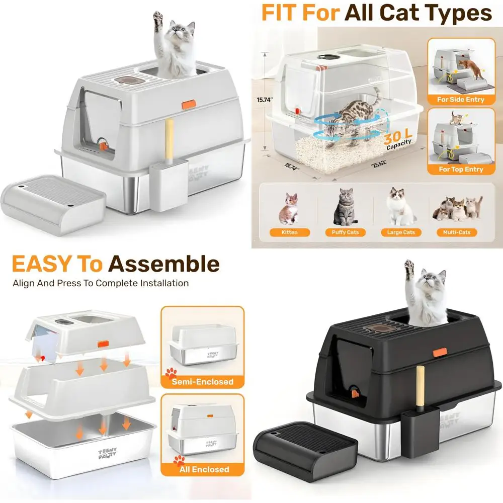 

Корпус для кошачьего туалета из нержавеющей стали с лопачком для какашек — прочный металл для больших кошек, высокие стороны для легкой очистки