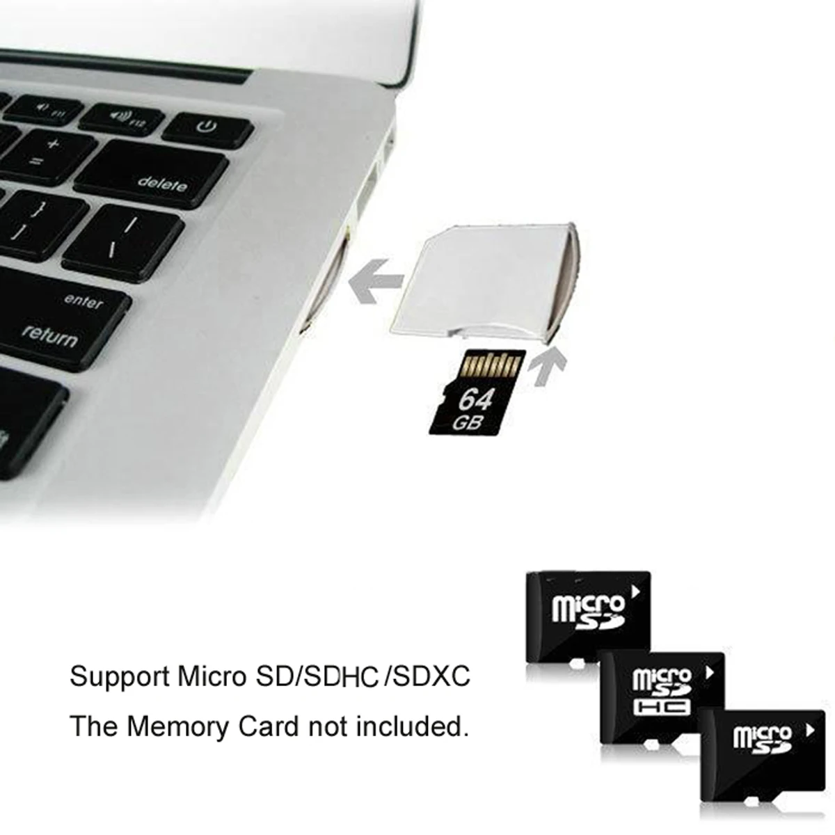 Micro SD TF to SD Card Kit Mini Adaptor for Extra Storage Macbook Air / Pro / Retina White