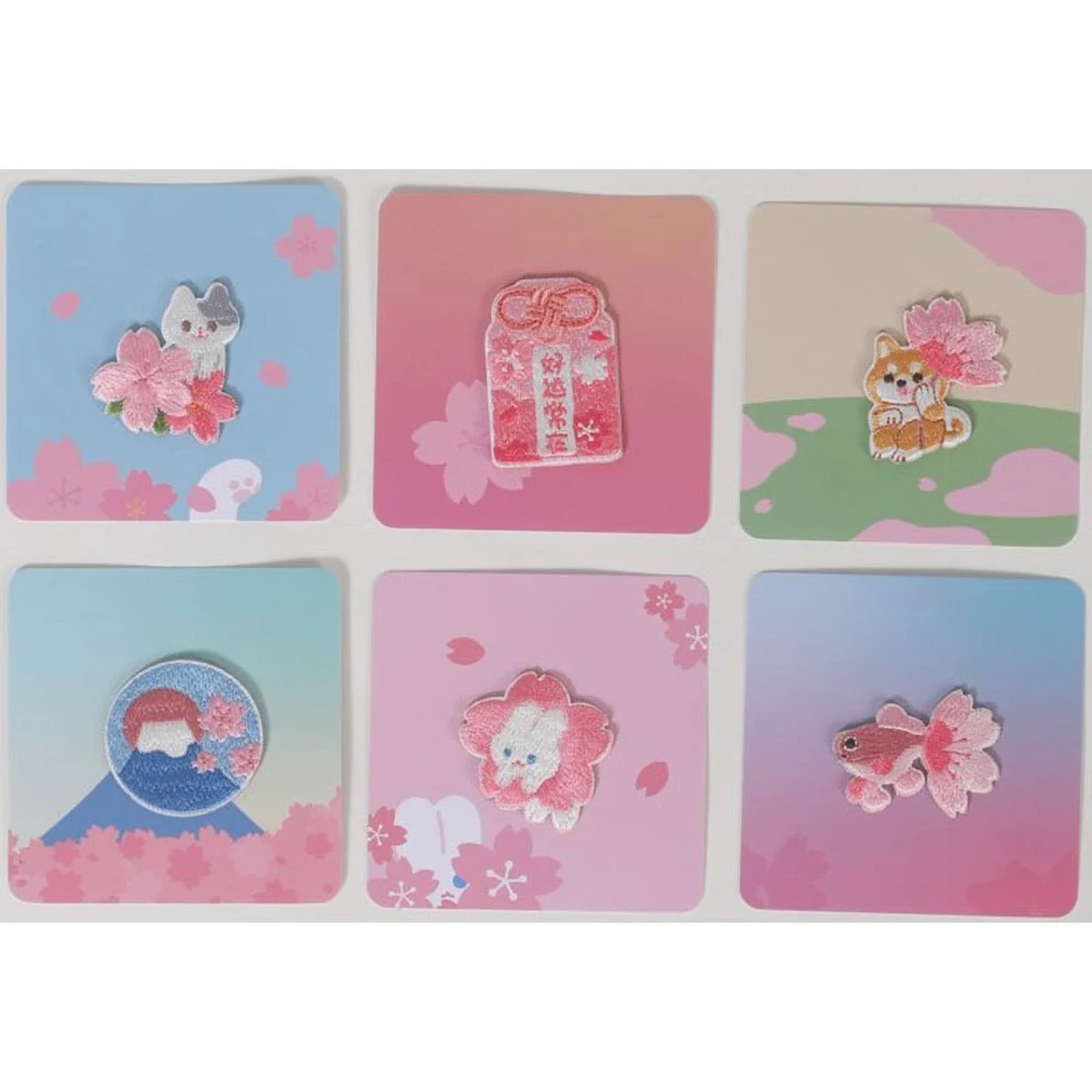 1 pezzo ricamo Sakura Series Animals Stick on Patch, zaino, decorazione, Dog Cat Pig Bird Stickers Applique fai da te