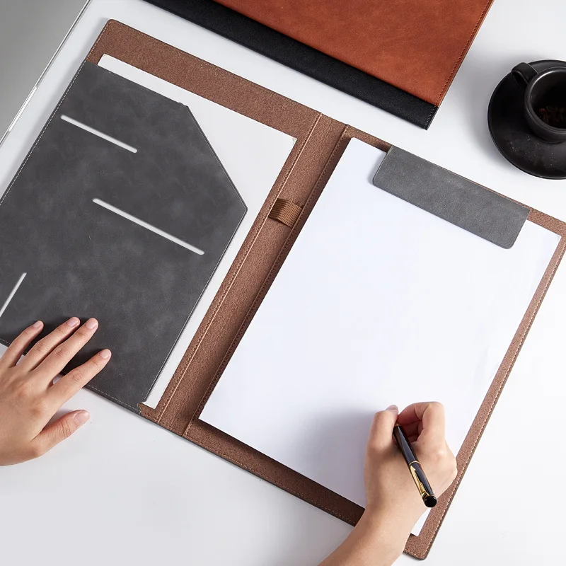 A4 Leather Document Folder with Writing Clipboard Business Organizer for Sales Managers, Invoice and Contract Holder