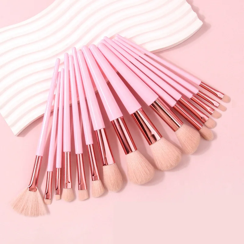 15 Uds. Brochas de maquillaje rosas, cerdas sintéticas Premium, base en polvo, sombra de ojos, juego completo de brochas de maquillaje