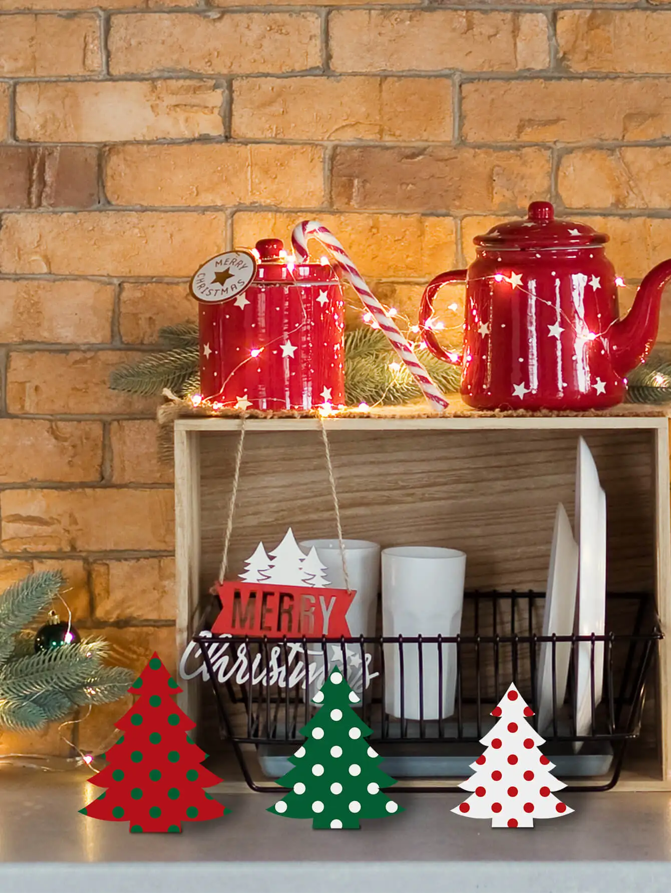 Putuo Decor 3pc Christmas Tree Sign Table Decors, Pop Art Wooden Sign, Desktop for Fireplace Farmhouse Christmas Party