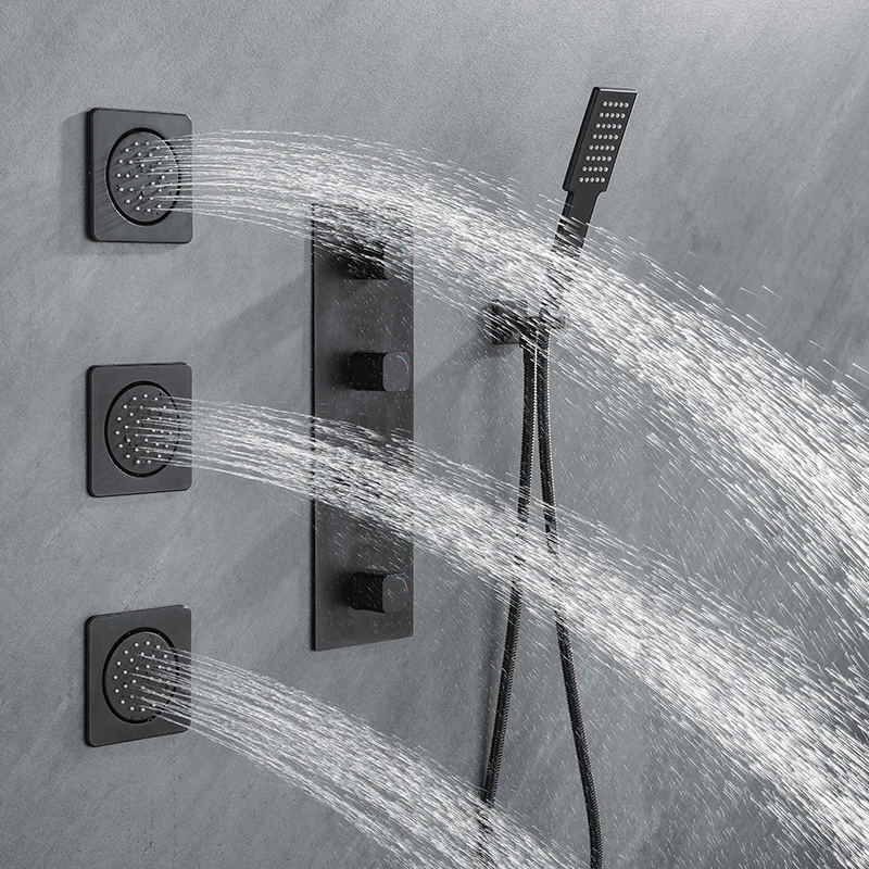 Imagem -02 - Rose Gold Brass Body Shower Massagem Jatos Chuveiro Side Banho Jet Spa Bico de Pulverizador Quadrado Cromado Preto Promoção