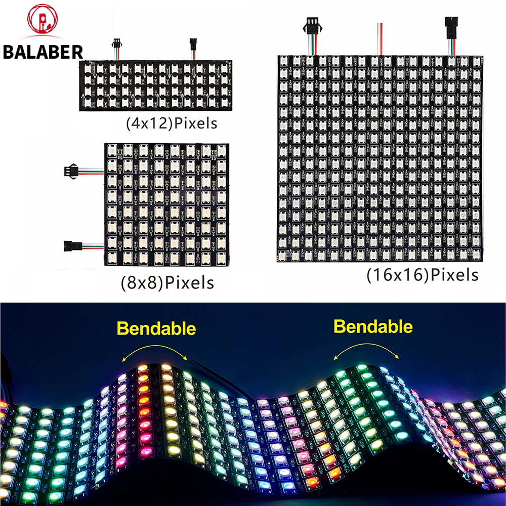 

RGB LED WS2812 Pixel Panel Light DC5V12V WS2812B 4x12 8x8 16x16 8x32 256 LEDs Digital Screen Individually Addressable WS2812 LED