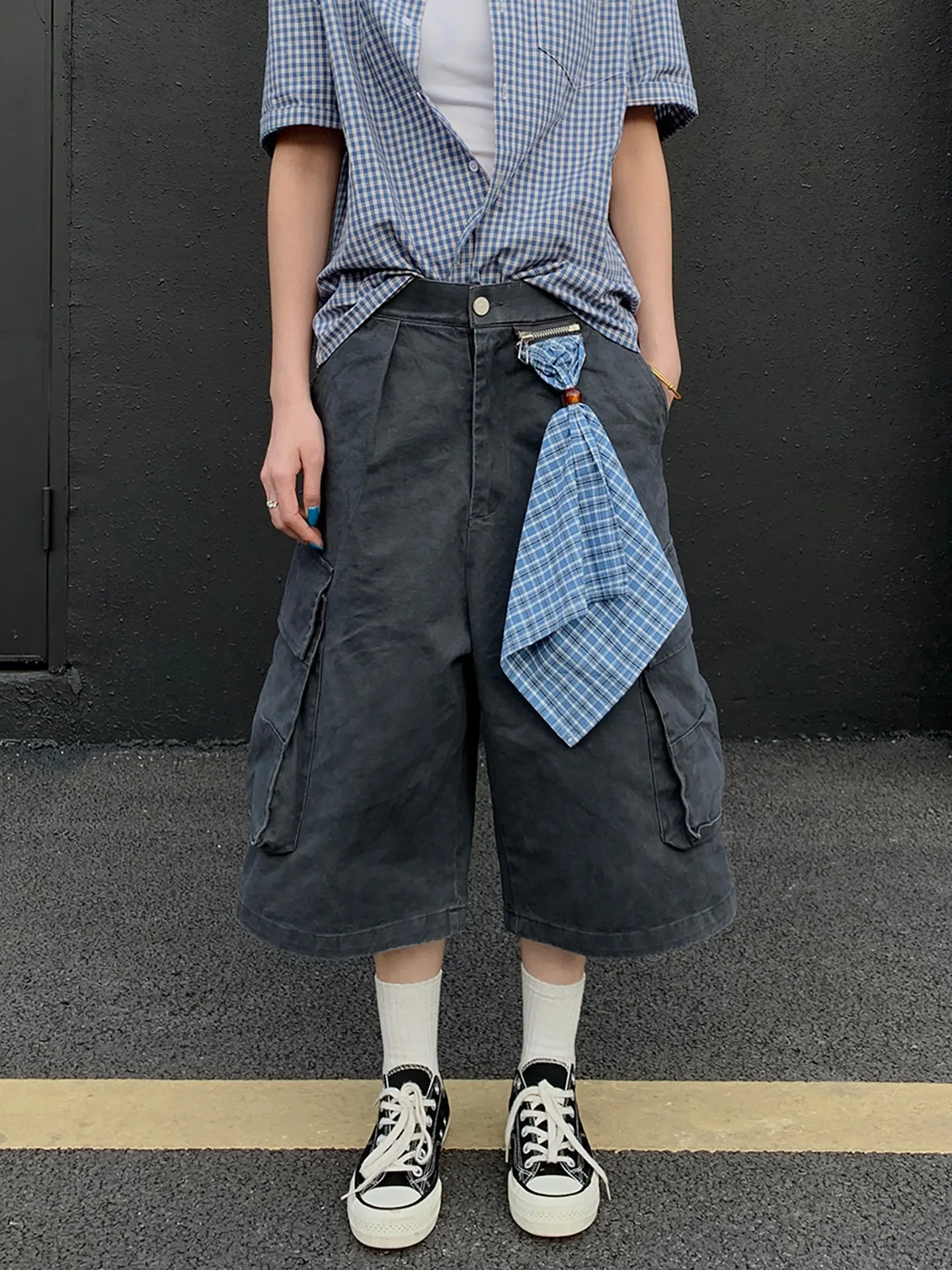 

American High Street Retro Multi-Pocket Casual Shorts Loose Wide-Leg Seven-Quarter Length for Men And Women Summer Fashionabl...