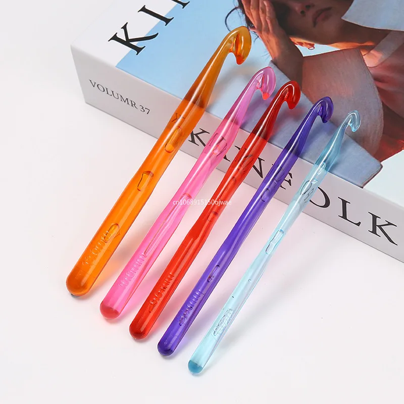 الملونة كريستال الكروشيه السنانير الصوفية الحياكة DIY أداة الدانتيل البلاستيك الشفاف 9 قطعة مجموعة من إبر سترة الخياطة الملحقات