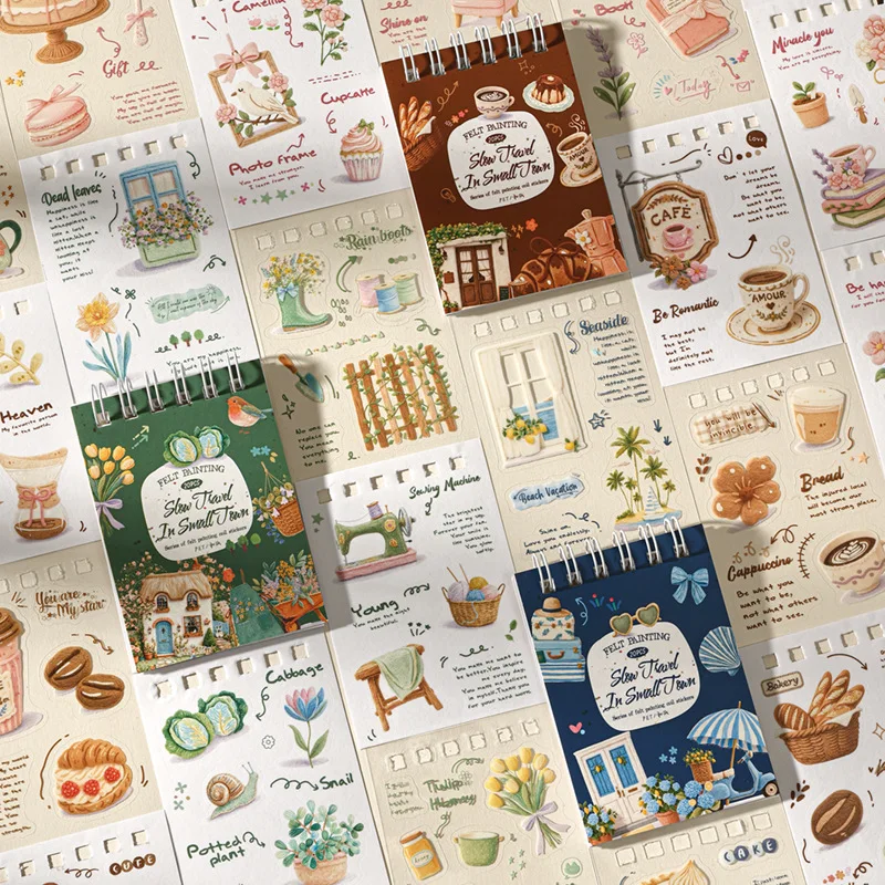 20Pcs/Pack Felt Painting Style Sticker Book Slow Town Travel Series Coil Binding Life Supplies 4 Styles kawaii stickers view 4