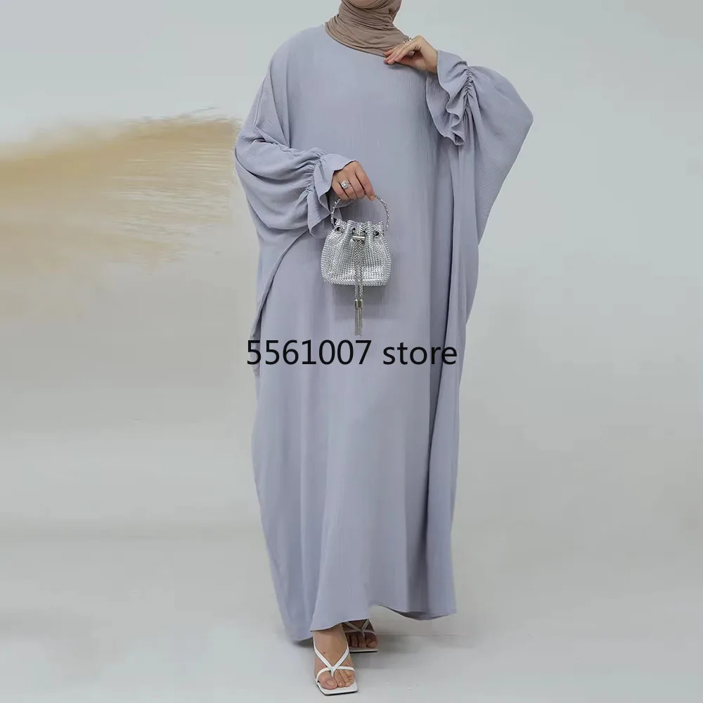 Women's Solid Color Crepe Abaya,EID Wrinkle,Butterfly Maxi Dress,Turkey Traditional Muslim Islamic Clothing,Modest,New,Plus Size