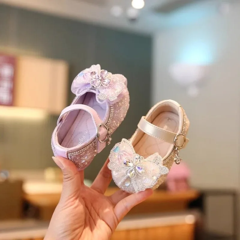 Baby Girls' Glitter Princess Shoes, Lace Bow Mary Jane Flats, Soft Sole Infant First Walkers for Party, Wedding, Daily Wear