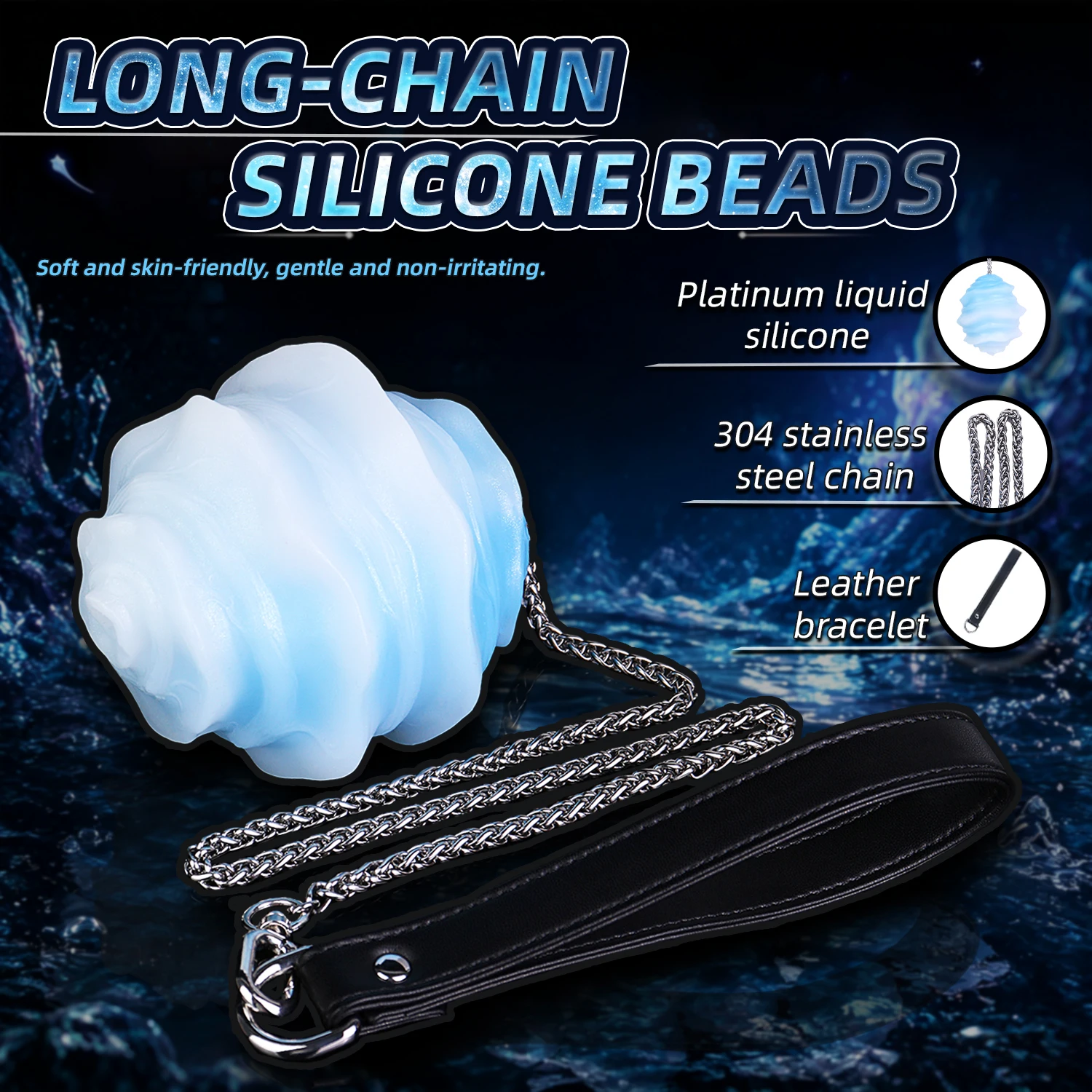 SHAZ White Blue Gradient Egg Type Anal Plug with Chain Traction Silicone Big Butt Plugs Beads Couple Masturbation Adult Sex Toys view 5
