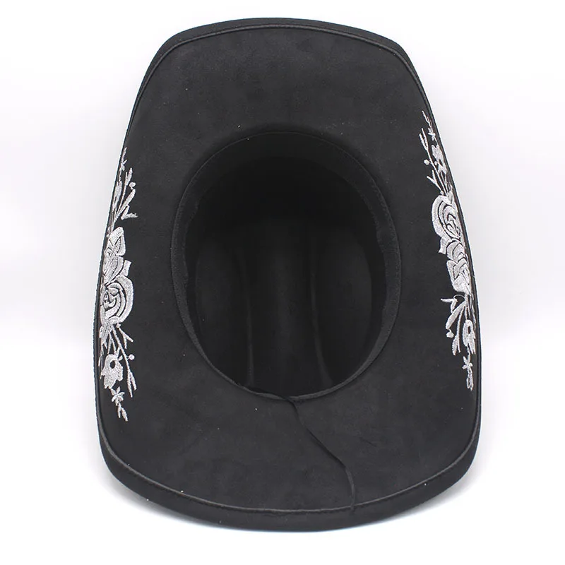 Ganzjahres-Fedora im Cowboy-Stil für Damen – Baumwoll-Poly-Mütze (57–58 cm) mit gebogener Krempe und 3D-Blumenstickerei – Detail 3