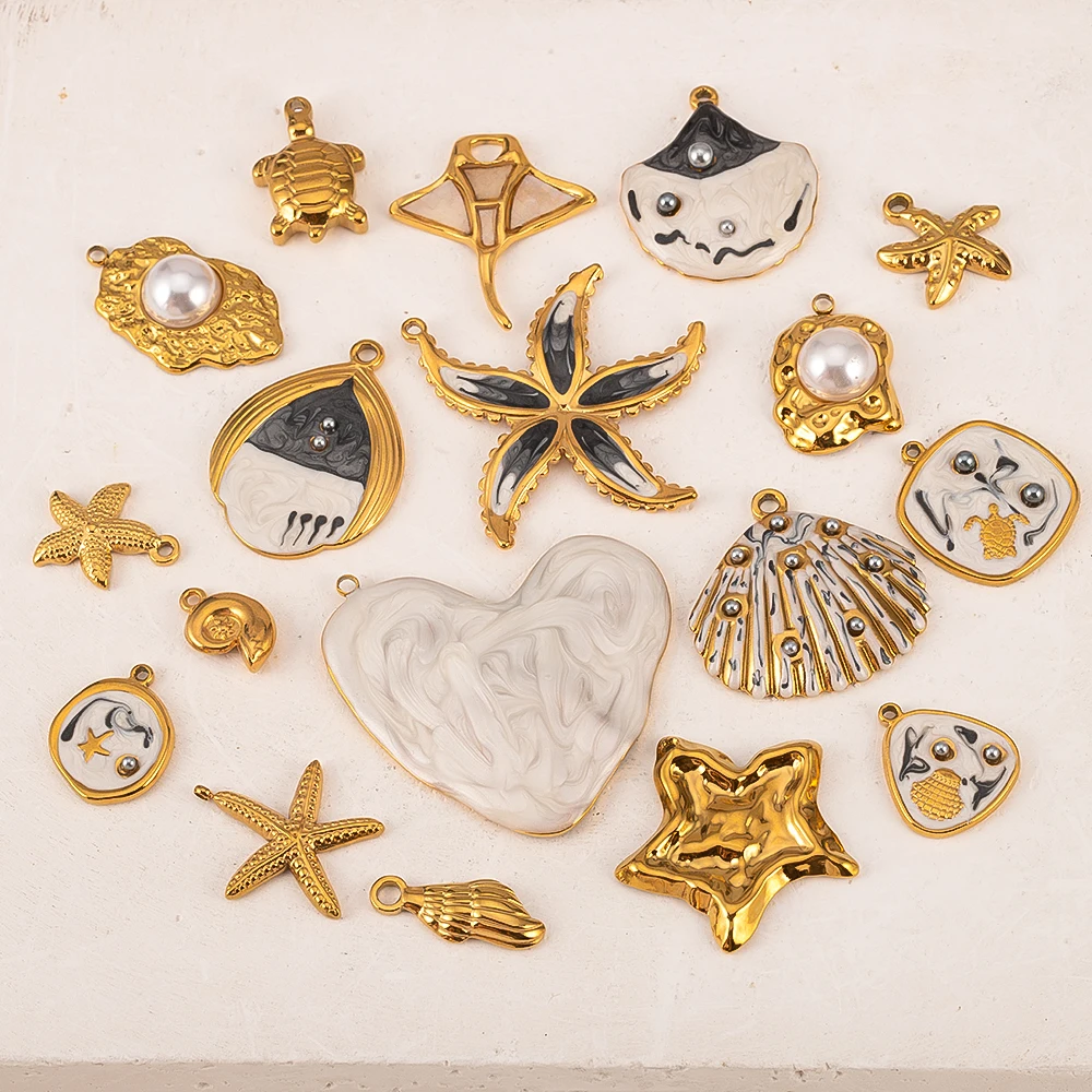 2 قطع فاسق الأسود المينا الفولاذ المقاوم للصدأ قلادة قلادة سحر قاعدة مطلية بالذهب أقراط المواد أساور يدوية النتائج مجوهرات