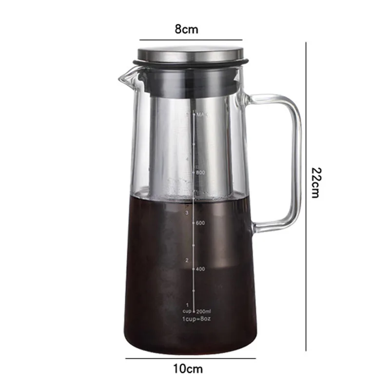 Leeseph Airtight Cold Brew Iced Coffee Maker and Tea Infuser- 1.0L / 34oz Glass Carafe with Removable Stainless Steel Filter