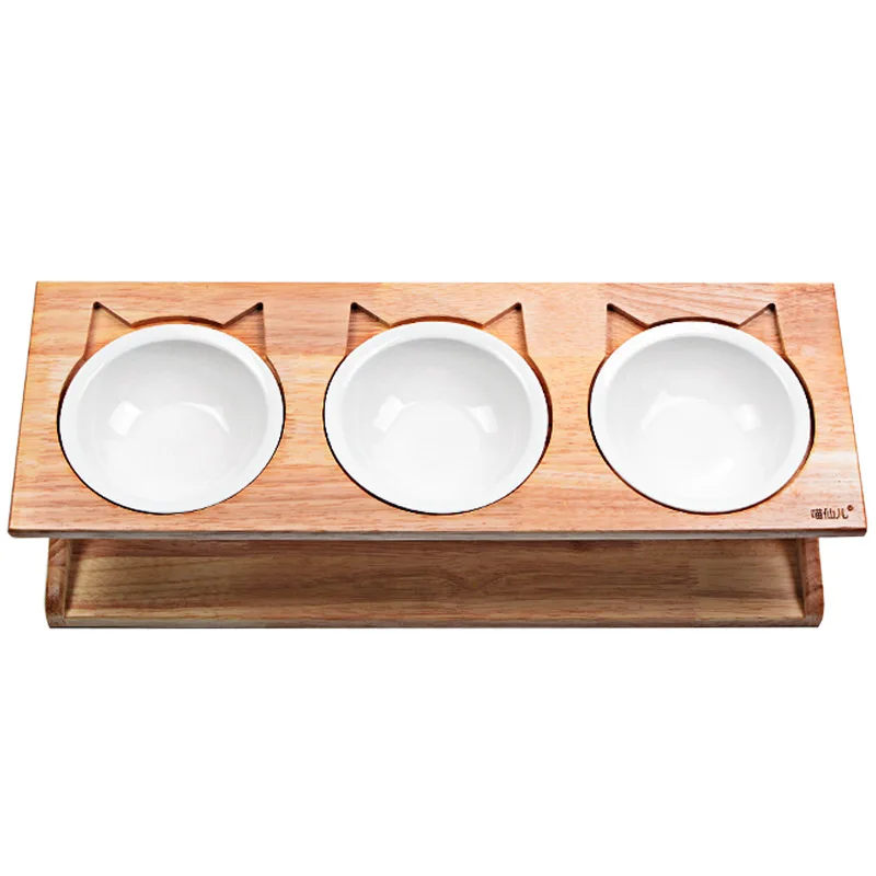 Raised Cat Bowls Elevated Bamboo Food Bowls for Cat and Small Dog Anti-Leak Pet Food Water Bowl Feeder Puppy Cat Accessories