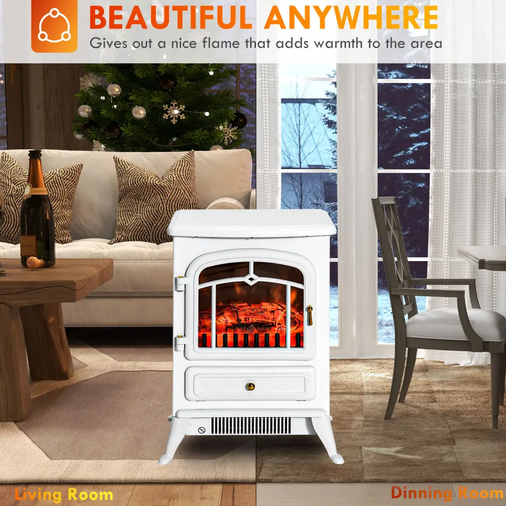 22 "Electric Fireplace, Freestanding Fire Place with Realistic LED Flames and Logs, Overheating Protection, 750W/1500W, White