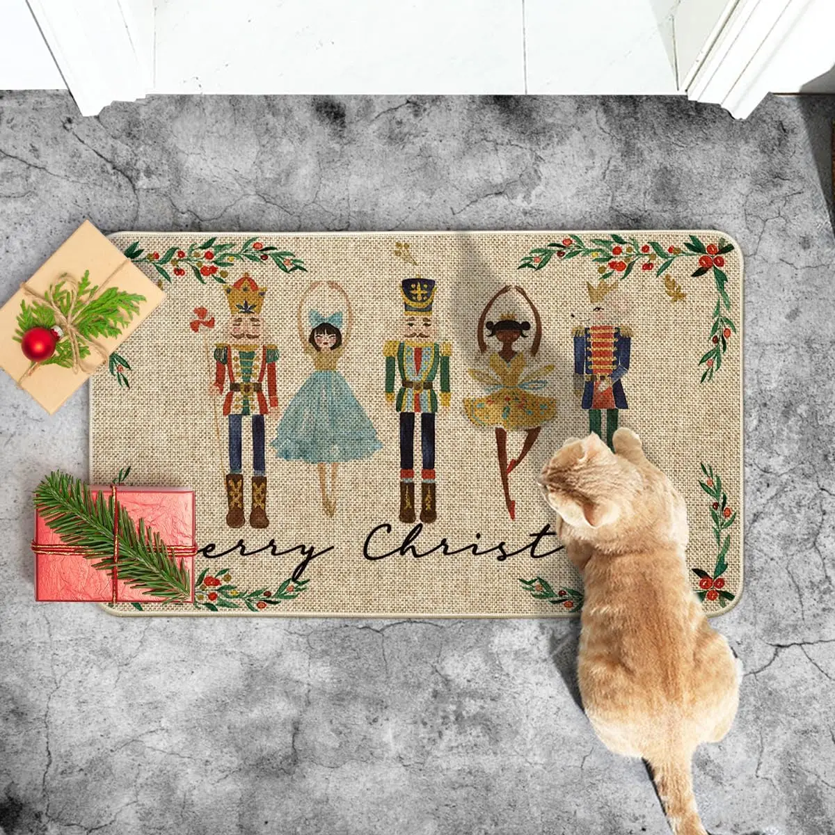 Christmas Watercolor Nutcrackers Welcome Door Mats Home Decor Carpet for Living Room Bathroom Non-slip Mat Christmas Decorations