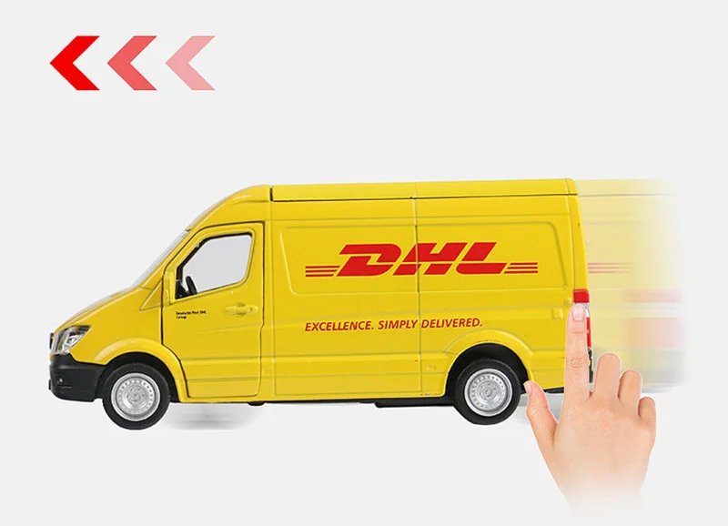 Simulation Truck DHL 1/36 Model Toy Vehicle Alloy Pull Back Mini Car Replica Authorized Die Cast Toys Collection