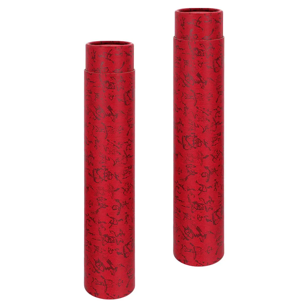 2Pcs Calligraphy Scroll Box Chinese Painting Storage Holder Thickened Material Design Elegant Pattern Art Organizer